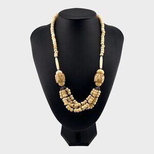 VINTAGE African Bone Bead Necklace Cream and Tan NWOT